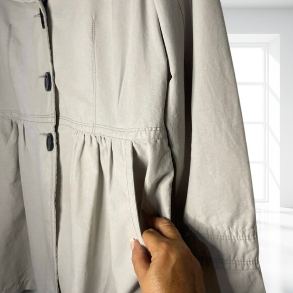 Live a Little Large Khaki Tan Stylish Coat Jacket Cotton Blend Peplum Detail - Picture 5 of 11